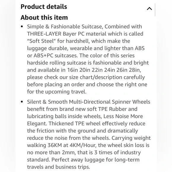 MIXI Carryon Luggage with Spinner Wheels, Hardside Rolling Suitcase 20inch NWT - Picture 10 of 10